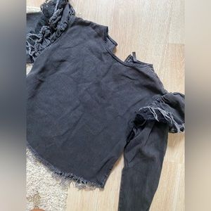 Zara Black Denim Distressed Top